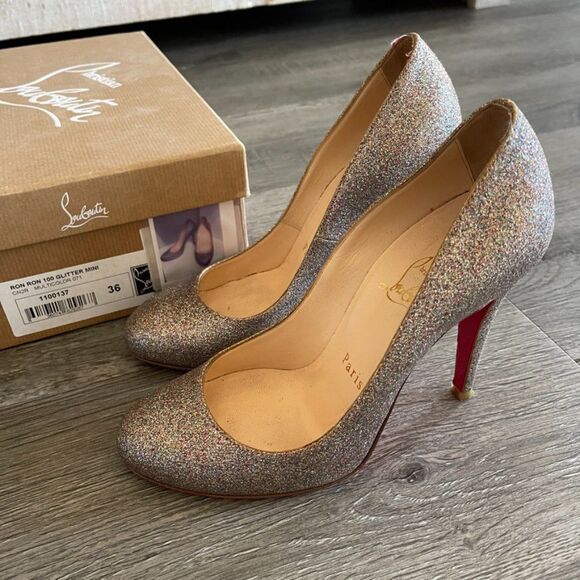 CHRISTIAN LOUBOUTIN Multicolor Glitter Mini Ron Ron 100 Size 36 - Picture 5 of 13